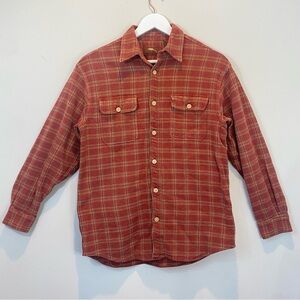 Bob Timberlake Men Button Up Red Brush Popper Lumberjack Plaid Canvas Weave Med